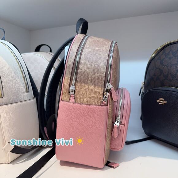 NWT Coach Court Backpack In Maxi Signature Canvas CCK72 Tan/Dusty Pink - Picture 3 of 6